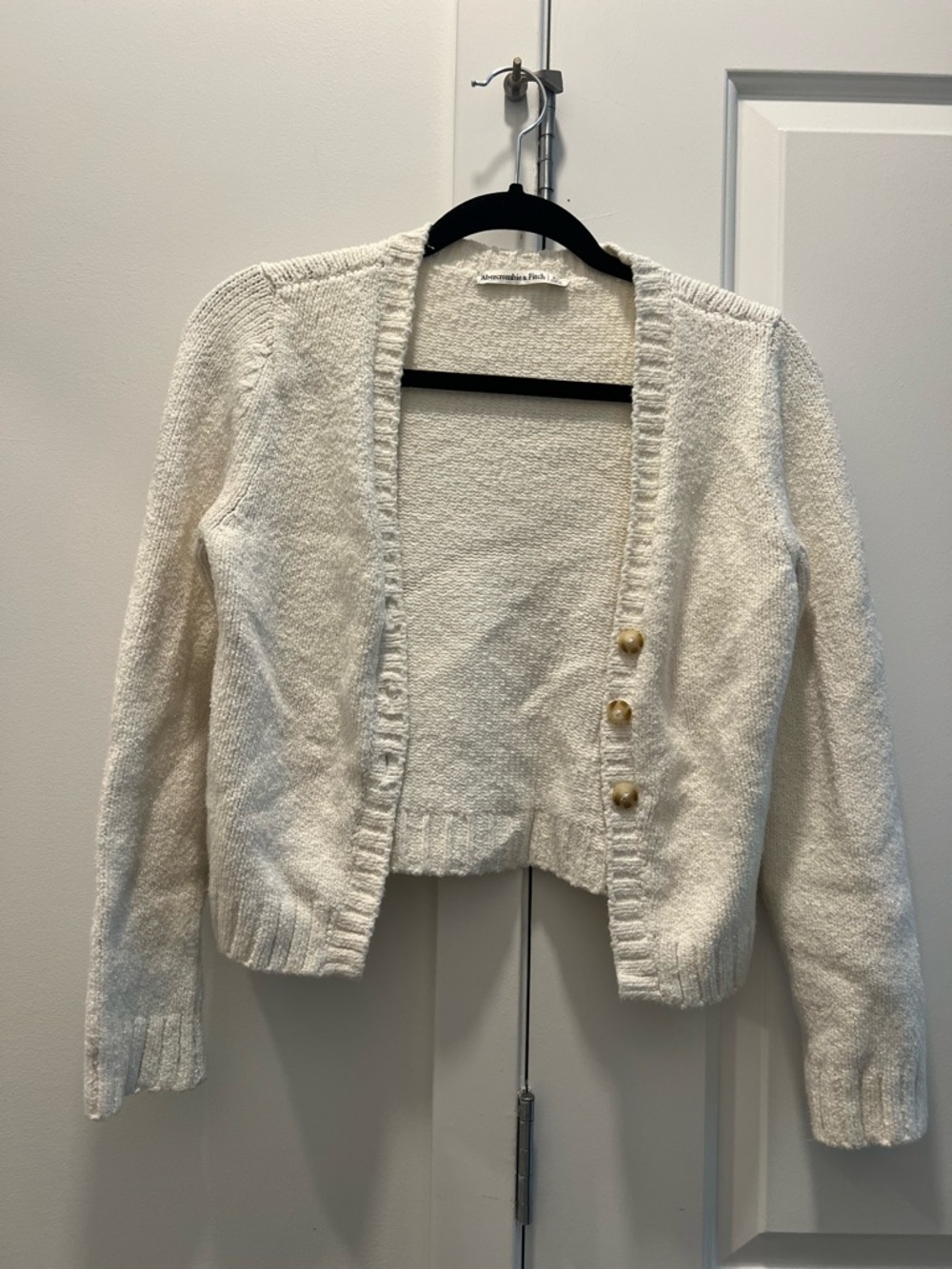 Abercrombie & Fitch Cream Cropped Button-Front Cardigan